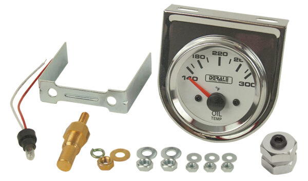 Lighted Black on White 2-1/16" Electric Oil Temperature Gauge Kit