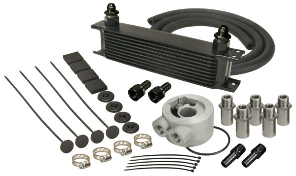 10 Row Series 10000 Stack Plate Universal Engine Oil Cooler Kit, Sandwich Adapter