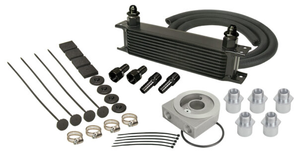 10 Row Series 10000 Stack Plate Universal Engine Oil Cooler Kit, Low Profile Sandwich Adapter