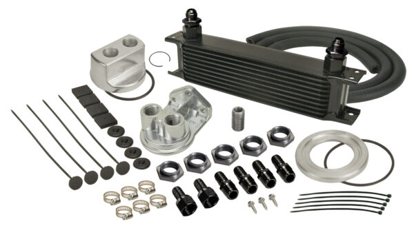 10 Row Series 10000 Stack Plate Universal Engine Oil Cooler Kit, Spin On Adapter