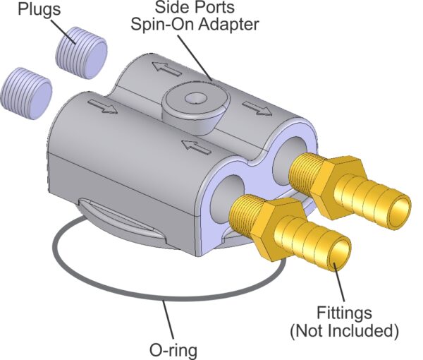 Dual Side Ports Spin On Adapter with 1/2" NPT Ports and 18x1.5mm Filter Thread - Image 2