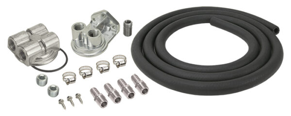 Single Mount Universal Oil Filter Relocation Kit, 1/2" NPT Ports Up, 3/4"-16 Filter Thread