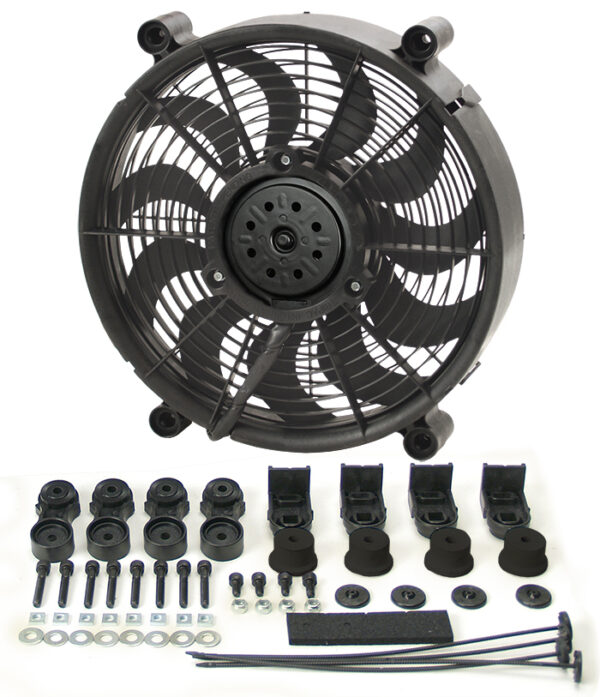 12'' H.O. Single RAD Pusher/Puller Fan with Premium Mount Kit - 12-3/4''W x 12-3/4''H x 2-5/8''D