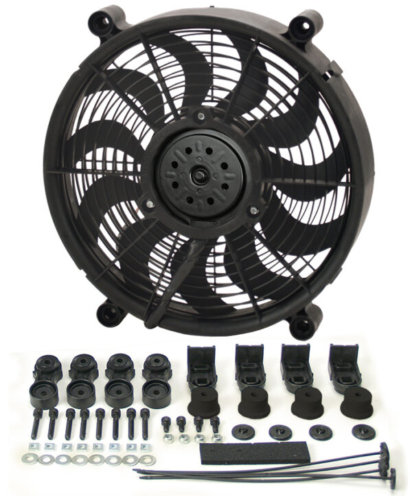 14'' H.O. Single RAD Pusher/Puller Fan with Premium Mount Kit - 14-1/2''W x 14-1/2''H x 2-5/8''D