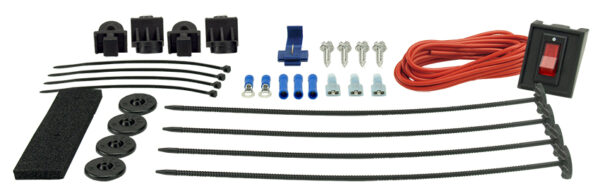 Electric Fan Mounting Kit, Plastic Rods, Clips, Mounting Feet and Manual On/Off Switch with Wiring