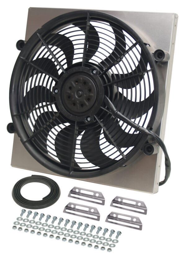 Powerpack - High Output Single 17'' Electric RAD Fan/Aluminum Shroud Kit - 16-3/4''W x 17-5/8'' x 3''D