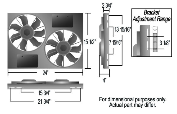 Powerpack - High Output Dual 11'' Electric RAD Fan/Aluminum Shroud Kit - 24''W x 15-1/2''H x 4''D - Image 2
