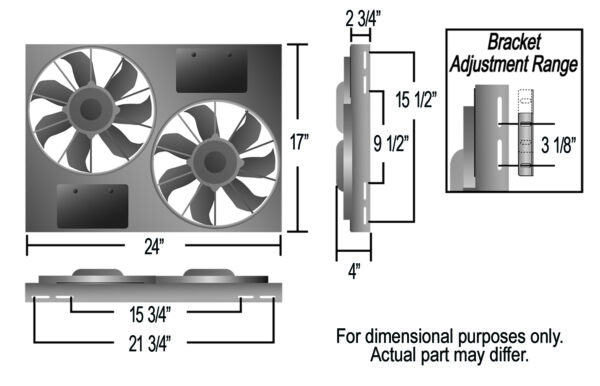 Powerpack - High Output Dual 11'' Electric RAD Fan/Aluminum Shroud Kit - 24''W x 17''H x 4 - Image 2