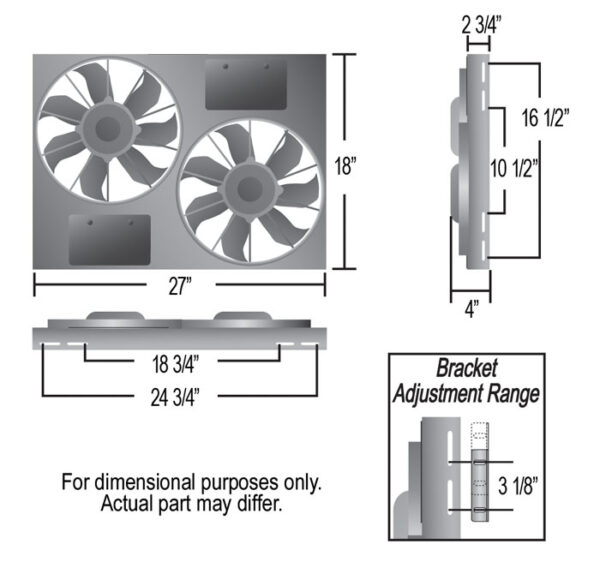 Powerpack - High Output Dual 12'' Electric RAD Fan/Aluminum Shroud Kit - 27''W x 18''H x 4''D - Image 2