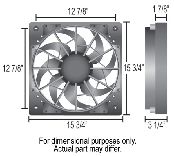 High Output Single 12'' RAD Puller Fan with Plastic Shroud - 15-3/4''W x 15-3/4''H x 3-1/4''D - Image 2