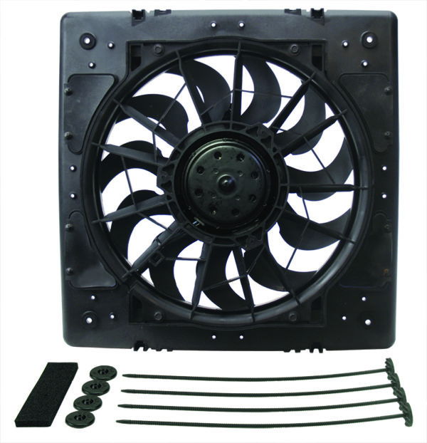 High Output Single 12'' RAD Puller Fan with Plastic Shroud - 15-3/4''W x 15-3/4''H x 3-1/4''D