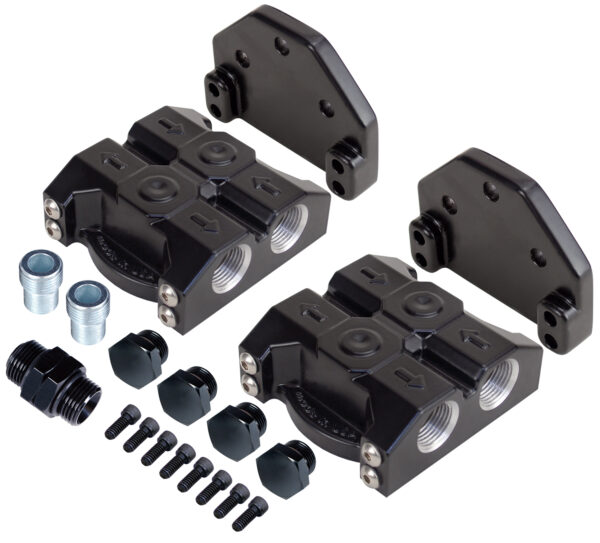 Premium -10AN Side Ports Dual Filter Mount, 13/16''-16 Filter Threads
