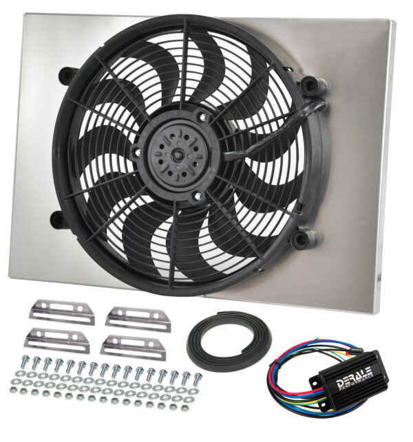 Powerpack - High Output Single 17'' Electric RAD Fan/Aluminum Shroud Kit with PWM Controller - 24''W x 17''H x 3''D